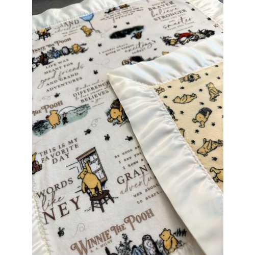 Velvet plush POOH BEAR satin trim lovey Blanket