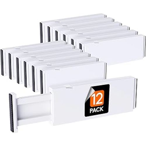 Lifewit 12 Pack Drawer Dividers Plastic 4" High, 11-17" Adjustable Drawer Organizers for Clothes, Expandable Dresser Separators in Bedroom/Bathroom/Kitchen/Office Organization and Storage