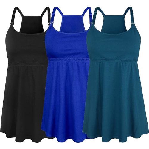 SUIEK 3 Pack Maternity Nursing Tank Tops with Bralette Cotton Breastfeeding Camisole