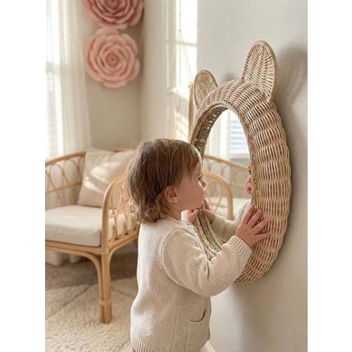 Rattan Bear Wall Mirror for Nursery Decor
