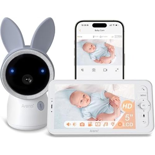 ARENTI 4MP Baby Monitor with Camera and Audio, 5G WiFi 5" Split Screen, Free App, Colorful Night Lights, Smoothing Lullabies, Cry&Motion Detection, Temp&Humidity Senor, Local Storage