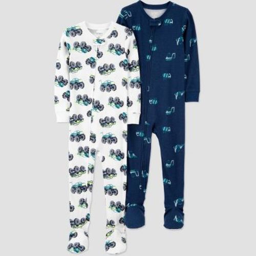 Carter's Just One You® Toddler Boys' 2pk Cotton Long Sleeve Cars and Trucks Footed Pajama - Dark Blue/Ivory