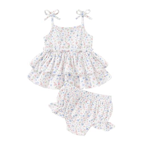 Happy Town Baby Girl Clothes Summer Infant Outfits Sleeveless Tank Tops Newborn Shorts Set Bloomers Toddler Shirt