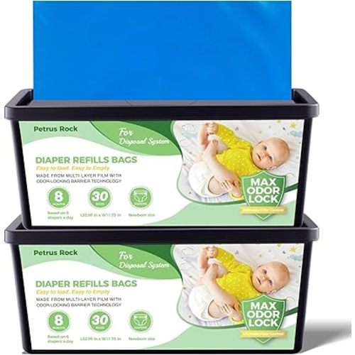 2 Pack Diaper Pail Refill Bags | Compatible with Genie Easy Roll Refill Signature & Platinum Pails | Extra Thick | 7-Layer Odor Control | Lavender Scented Diaper Bags Disposable for Nursery 60 count