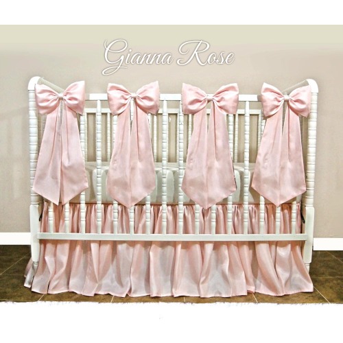 Pearl Blush Pink Girl's Crib Set - Full soft skirt with 2, 3 or4 large bows! Free shipping!