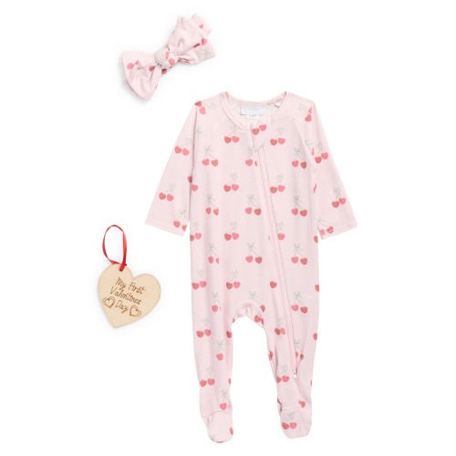 Toby Cherry Hearts Footie, Bow Headband & Ornament Set | Nordstromrack