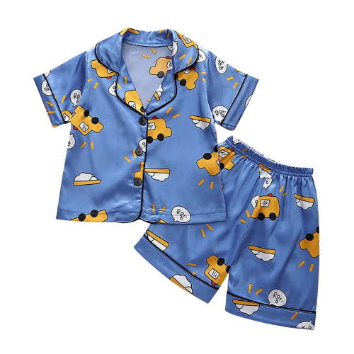 Fesfesfes Baby Summer PJS Set Casual Toddler Satin Loungwear Cute Home-wear Short Sleeve Sleepwear Sets Boys Pajamas Sets