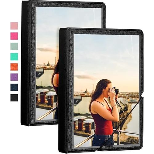 Lifting 2 Pack Small Photo Album 4x6 28 Pockets Plastic 4 x 6 Photo Book Album with Customizable Cover Mini Picture Album for Family Wedding Anniversary Baby Vacation (Ink Black)