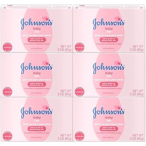 Johnson's Baby Body Soap Bar, Gentle for Baby Bath and Skin Care, Hypoallergenic and Dermatologist Tested, Paraben Free, Phthalate-Free, Dye-Free, 3 oz (Pack of 6)