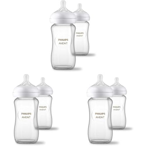 Philips Avent Natural Glass Baby Bottles, Medium Flow, 8 oz, BPA-Free (Pack of 3)