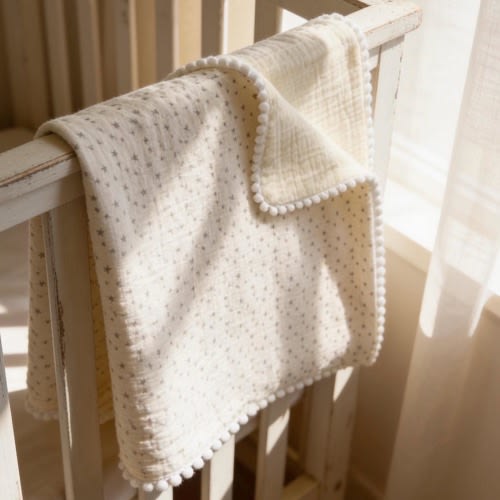 Organic Cotton Reversible Baby Blanket: Natural Colors, Stars Print, Soft  Breathable Muslin