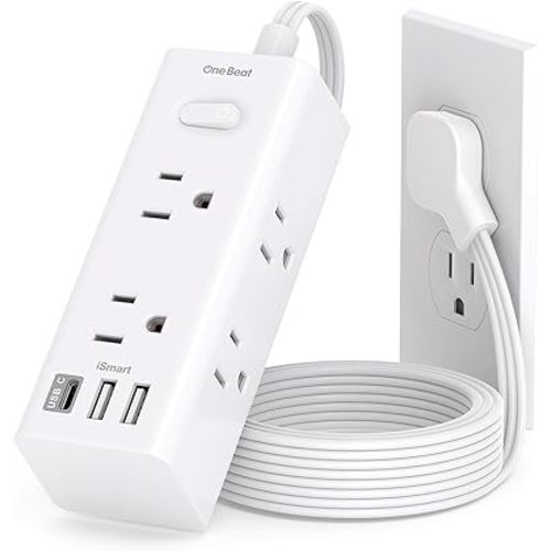 5Ft Extension Cord with Multiple Outlets, Flat Plug Power Strip Surge Protector with 5 Ft Long Cord, 6 Outlet 3 USB Ports (1 USB C), Multi Outlet Wall Plug for Travel, College, Dorm Room Essentials