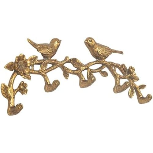Vintage Bird On Branch with Flowers and Leaves Decorative Wall Hooks Hanger Rack,Alloy Wall Rack for Coats,Hats,Keys,Towels,Clothes (5 Hooks)