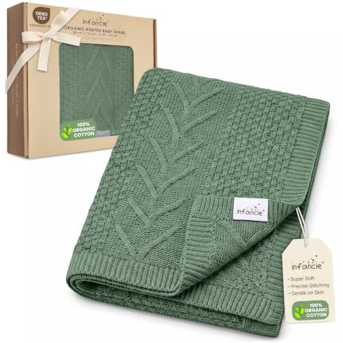 Organic Cotton Knit Baby Blanket Unisex Infant & Toddler 31x43 in | Oeko-TEX Certified, Swaddling Blanket, Baby Blankets For Boys, Swaddle Blanket, Green, Unisex Design, Soft