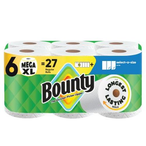 Bounty Select-A-Size Paper Towels - 6 Mega XL Rolls - 2-Ply - 185 Sheets