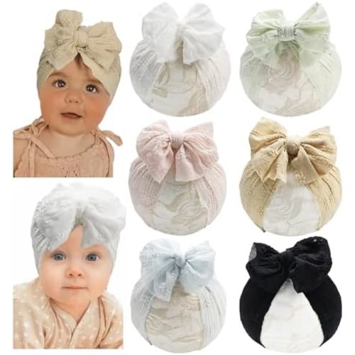 Baby Girls Hair Bow Turban Hat 6PCS Set, Top Bowknot Head Wrap Beanie India Caps for Infant Toddlers