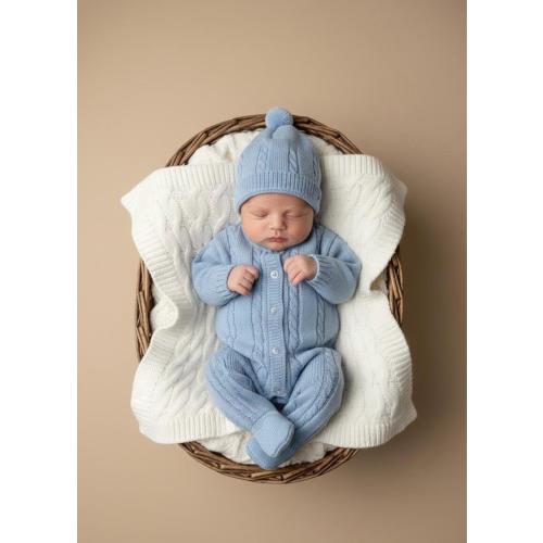 Goin Home Newborn Blue knit set outfit Spanish knitted boy clothing Traje punto footie peto romper