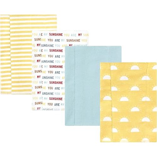 Hudson Baby Unisex Baby Cotton Flannel Burp Cloths, My Sunshine 4 Pack, One Size