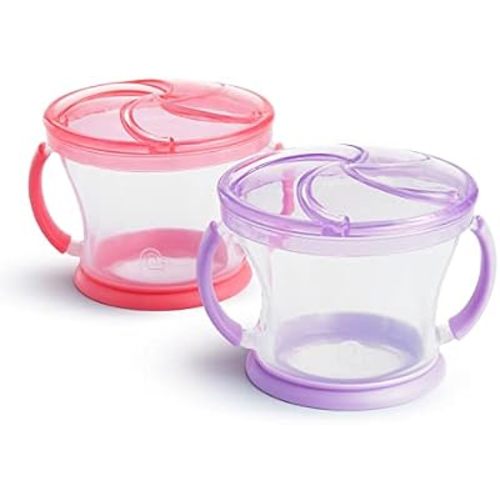 Munchkin Snack Catcher Toddler Snack Cups No Spill, 2 Pack, Pink/Purple