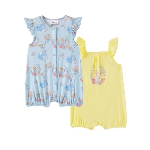 Disney Baby Girls Viscose Made from Bamboo 2 Packs Breathable Bodysuit with Ruffle Sleeves Romper Newborn to Infant