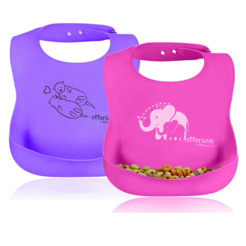 Silicone Bib – 2 Pack – Pink Elephants & Purple Otters - otterlove by Platinum Pure | Premium Platinum Silicone Products for Babies & Toddlers
