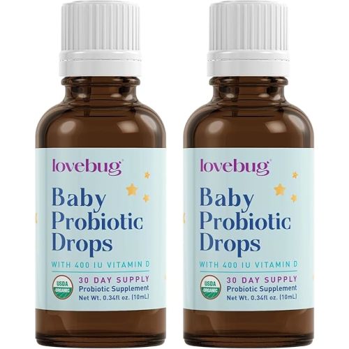 LOVEBUG Baby Probiotic Drops - Organic Probiotics for Immune Support and Baby Constipation & Colic Relief - Tasteless & Sugar-Free Liquid Drops for Newborns, Babies & Infants (0-12 Months) - 20ml