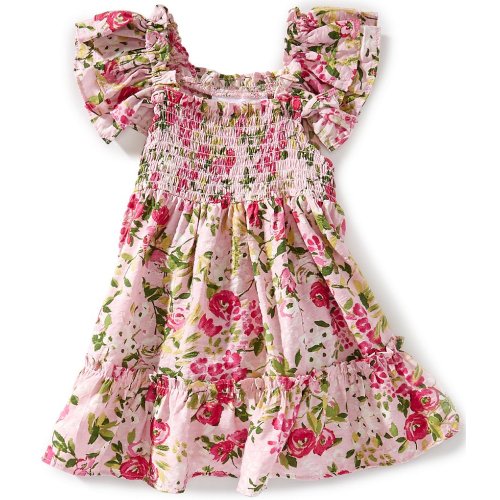 Bonnie Jean Baby Girls Flutter-Sleeve Floral-Printed Smocked Peasant Dress