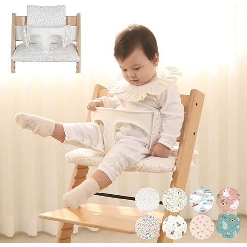 Waterproof Compatible Stokke Tripp Trapp Cushion Set - Easy to Clean Newborn Set - 100% Cotton High Chair Cushion (Little Birdie / 49.5 Counts)