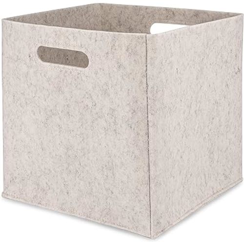 Parker Baby Co. Felt Foldable Storage Cube Bin - 13 Inch Nursery Organizer for Diapers, Toys, and More - Collapsible Portable Cubby Basket for Storage- Natural Modern Design - Gender Neutral - White