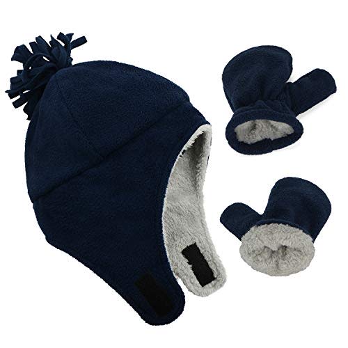 Zando Baby Winter Hat and Mitten Set Size 3M-7Y - Cute Fleece Sherpa Lined Warm Beanie for Toddler Kids Newborn Boys Girls