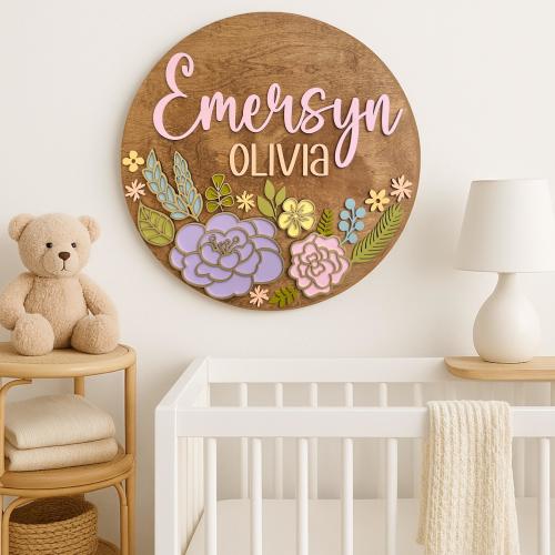 Custom Name Sign, Nursery Name Sign, Boho Nursery Sign, Floral Nursery Sign, Girls Room Decor, Baby Shower, Wood Baby Sign, Baby Name Sign