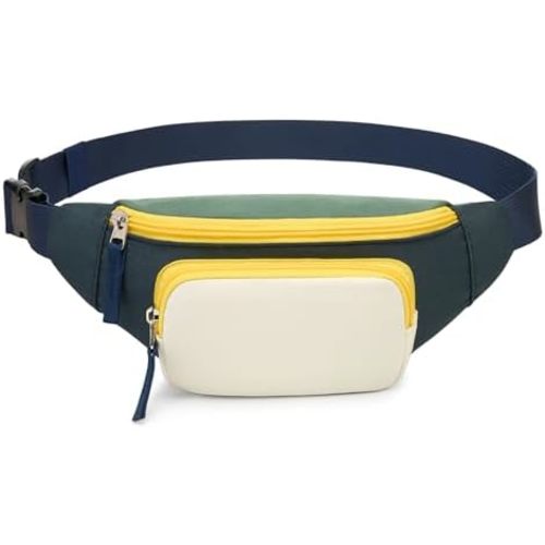 Kids Fanny Waist Pack for Boys Girls Teen Cute Sling Bag Crossbody Small Lightweight Belt Chest Bags for 4-13 Years Old Gift Hip Pack Side Bag w/ 3 Pockets for Travel Outdoor(Beige & Navy)