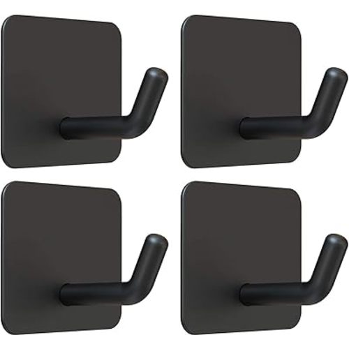 VIS'V Adhesive Hooks, Heavy Duty Shower Wall Stick on Hooks, Waterproof, 2 Extra Adhesive Strips, Black, 4 Pcs