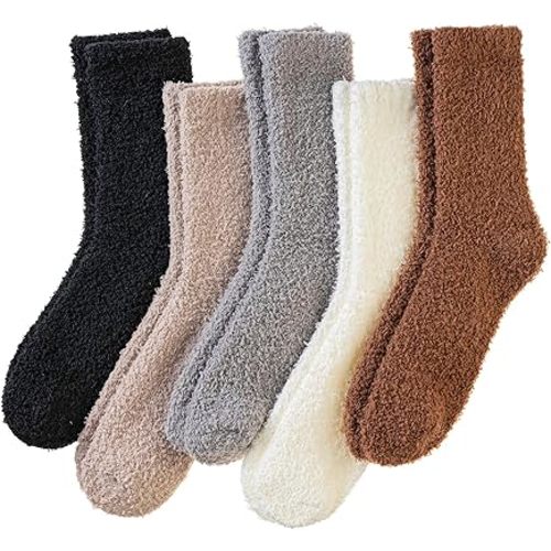 Fuzzy Socks for Womens Warm Fluffy Winter Cozy Thick Plush Slipper Sleep Comfy Crew Christmas Socks 5 Pairs