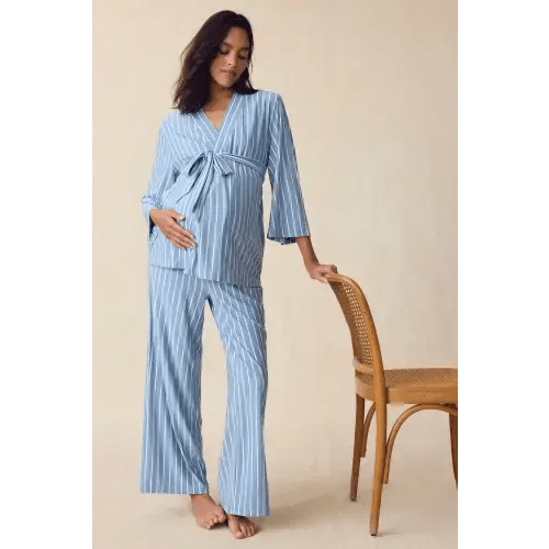 LAKE | Women | DreamModal™ Pajamas | Serene Blue Stripe Maternity Kimono Bundle