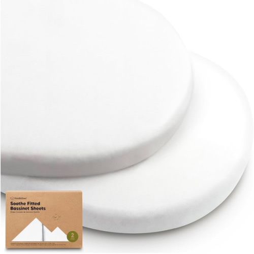 2-Pack Organic Bassinet Sheets for Girls, Boys - 100% Cotton Bassinet Mattress Sheets Compatible with Halo Bassinest Swivel Sleeper,Graco,Baby Delight,Chicco,Unisex Fitted Bassinet Sheets(Soft White)