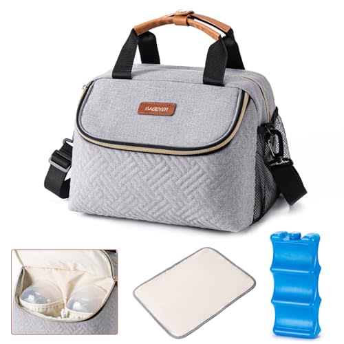 Breastmilk Cooler Bag with Ice Pack Fits 6 Baby Bottles up to 9 Ounce, Wearable Breast Pumps Cooler Bag for Nursing Mom Daycare, Work, Travel- Grey