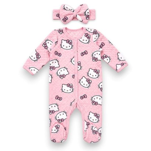 Hello Kitty Baby Girls' 2-Piece Footed Coverall With Bow Headband, Pink, 3 Months