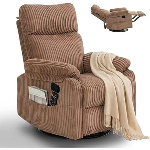 Super Soft Brown Rocking Chair Nursery Recliners, Small Recliner Rocking Chair for Small Spaces, Manual Swivel Glider Recliner for Living Room Bedroom Office, Corduroy, Adjustable Backrest (Brown)