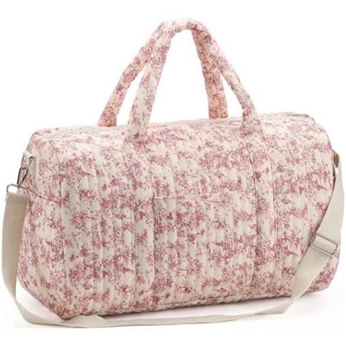 Quilted Duffle Bag For Women Cute Weekender Bags Floral Travel Bag Cotton Diaper Tote Bag