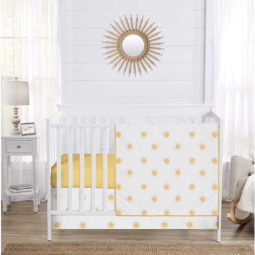 Sweet Jojo Designs Boho Sun White and Mustard Yellow Boy, Girl, Unisex/Gender Neutral Crib Bedding Set 3 Piece