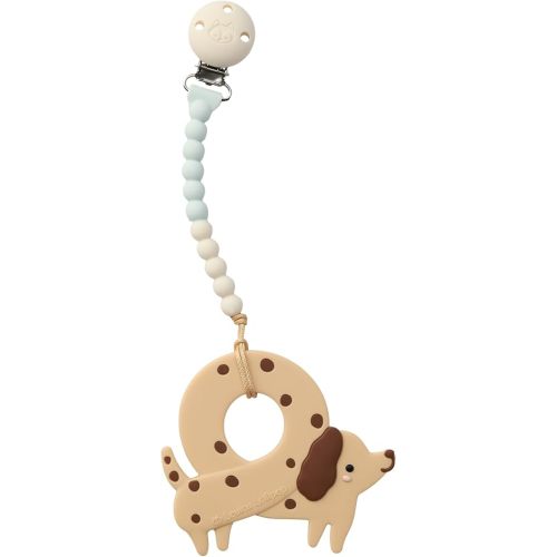 Loulou Lollipop Silicone Teether Set with Pacifier Clip, Pretzel Dog
