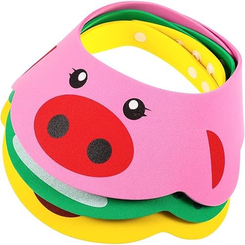 3Pcs Shower Cap, Soft Adjustable Baby Bath Caps Cartoon Hair Washing Shield Shower Hats Newborn Shampoo Shield for Infants
