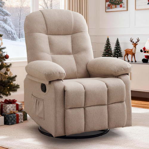 Korser Manual Swivel Rocker Recliner Chair for Living Room,Small Recliner Sofa for Small Spaces,Linen Fabric,Light Tan