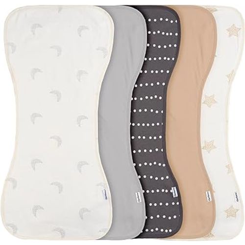 Gerber Baby Unisex Burp Cloths 5-Pack, Tan Grey, Size 10.5" x 21"