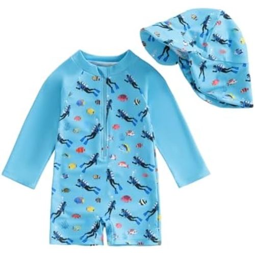 Hnyenmcko Baby Boy Girls Rash Guard Swimsuit Toddler Long Sleeve One Piece Zipper Bathing Suit Infant Swimming Suit