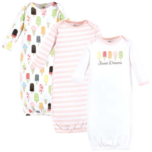 Touched by Nature Baby Girls Organic Cotton Gowns, Popsicle, 0-6 Months