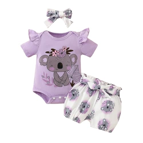Tiny Cutey Baby Girl Clothes Infant Summer Outfits Set Ruffle Sleeve Romper and Floral Shorts with Headband