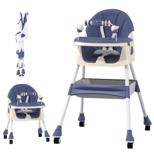 PUEDO 4-in-1 Baby High Chair Portable Toddler Dining Chairs Eat & Play Convertible Highchair with Adjustable Tray, Blue