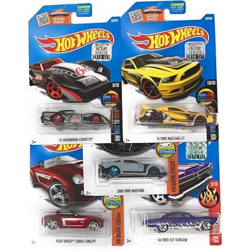 Hot Wheels Muscle Car Madness 5 Pack Random Diecast Bundle Set with Various Corvettes, Mustangs, Camaros, Chargers, GTO"s, Firebirds, Shelby, and More